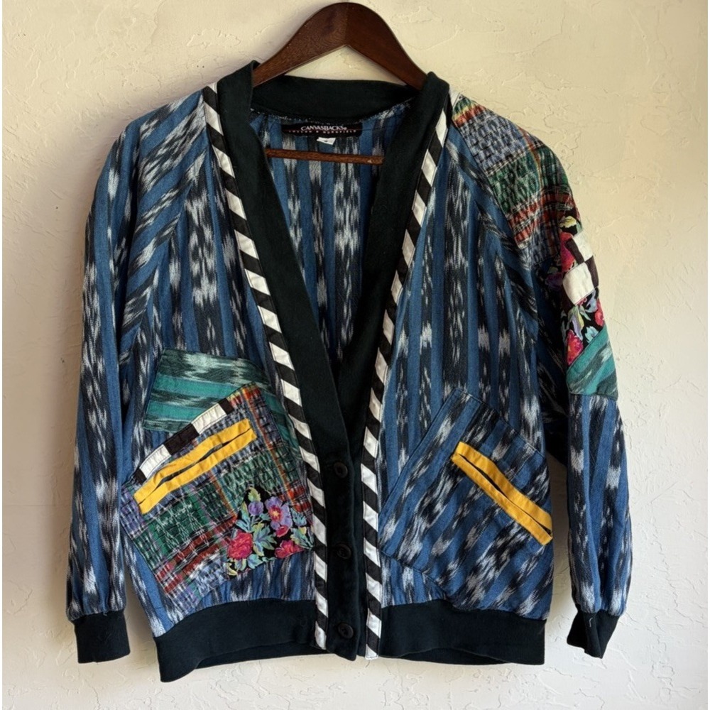 Vintage 80s 90s Canvasbacks Patchwork Cardigan Jacket S Artsy Maximalist Retro